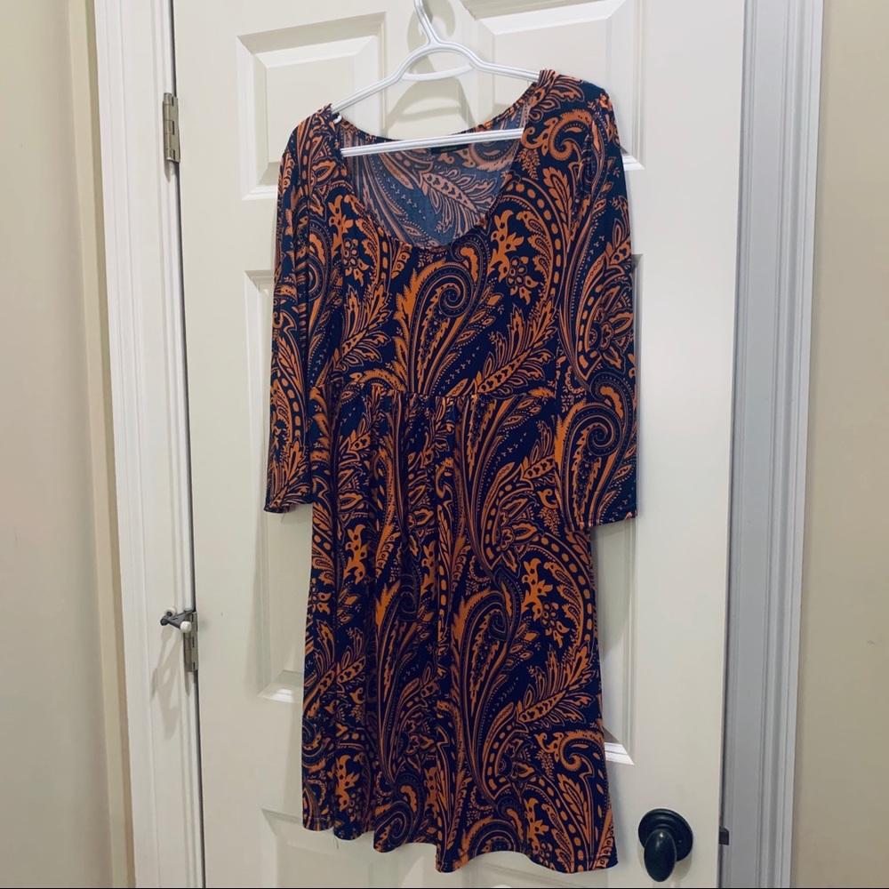 Orange & Navy Blue Paisley Tunic Dress 1XL R & B
